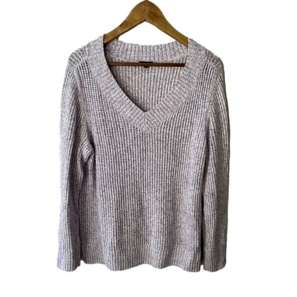 Talbots v-neck loose knit long sleeve lilac purple sweater 100% cotton Large